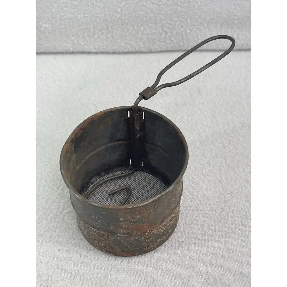VTG 2 Cup Flour Sifter Embossed Tin Hand Crank Working USA Kitchen Tool
